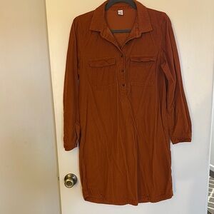 Rust Long Sleeve Shirt Dress